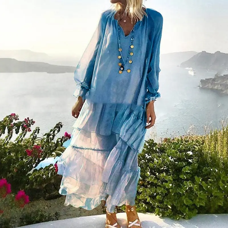 Летнее пляжное миди платье в стиле бохо для путешествий и вечевечерние