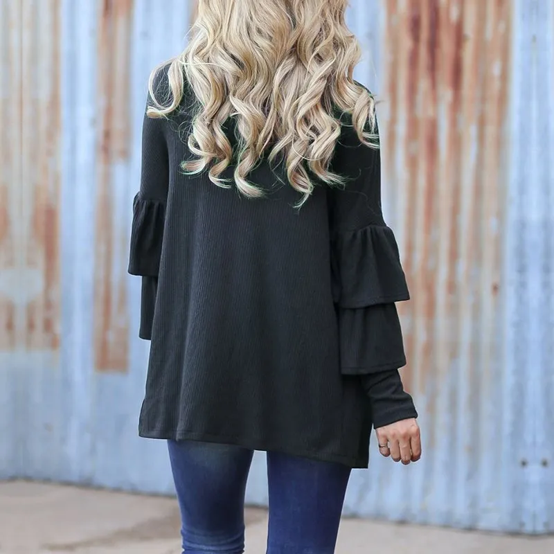 2017 Autumn Women Cardigan Casual Loose Solid Blouses Shirts Ladies Elegant Ruffles Long Sleeve Irregular Hem Blusas Outerwear |