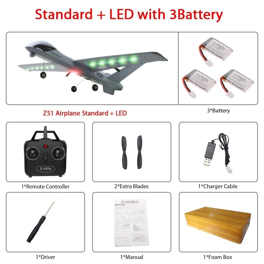 Led 3B foam box Летающая модель планеров RC самолет 2,4G 2CH Predator Z51 пульт дистанционного управления RC самолет размах крыльев пена ручная метательная игрушка-планер самолеты - Цвет: Led 3B foam box