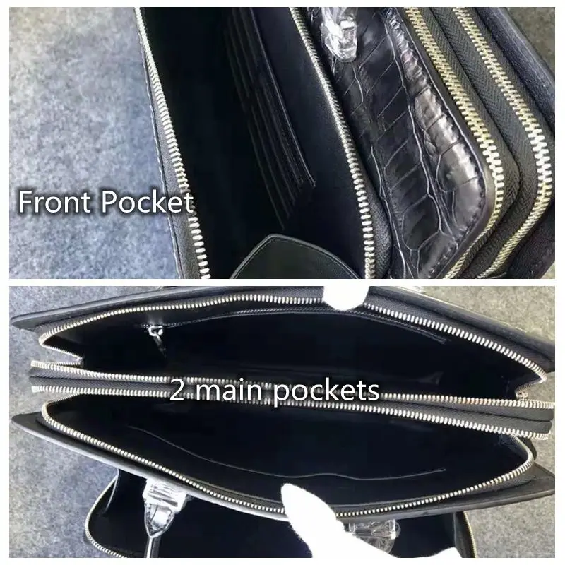 100% Genuine Alliagtor leather front pocket briefcase bag men luxury genuine crocodile leather business bags for men UBEJ0009