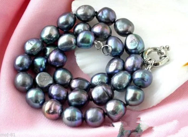 

2017 Hot sale HUGE NATURAL CULTURED 9-10MM SOUTH SEA BLACK BAROQUE PEARL NECKLACE 18"