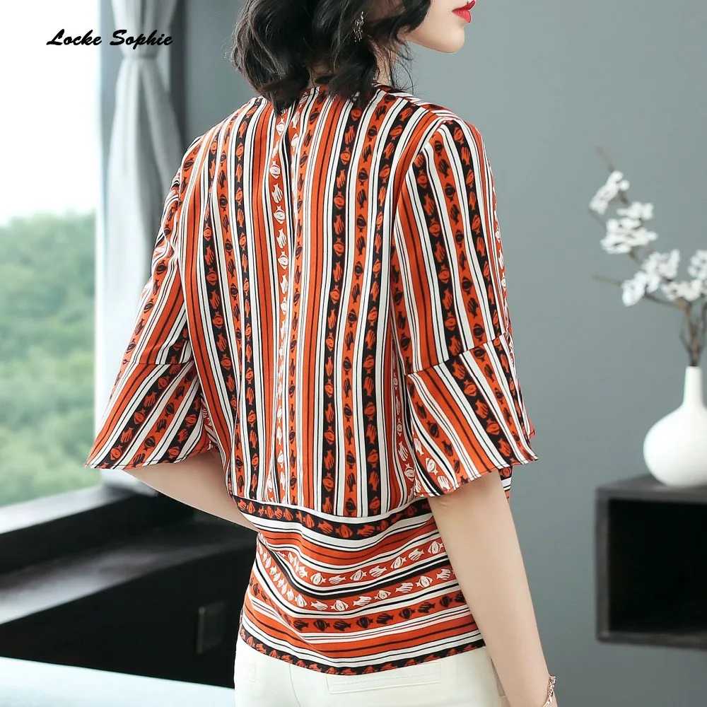 1pcs Ladies Plus size blouses tops 2019 Spring Fashion chiffon prints Mosaic V-neck Primer shirt women's Skinny Retro shirts |