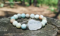 boho raw nugget pave crystal frosted amazonite beads stretch bracelet
