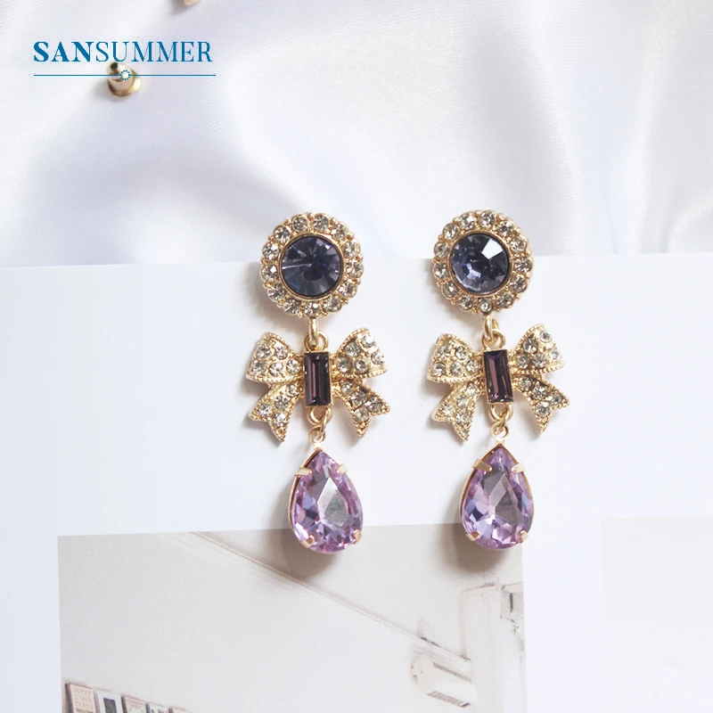 Женские серьги капельки SANSUMMER винтажные длинные с бантом 2020|Серьги-подвески| |