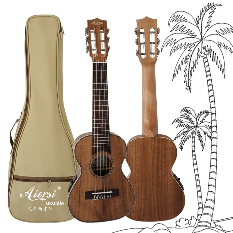 Aiersi бренд Guitarlele 28 дюймов ламинированная КоА 6 струнная Гавайская гитара ukelele