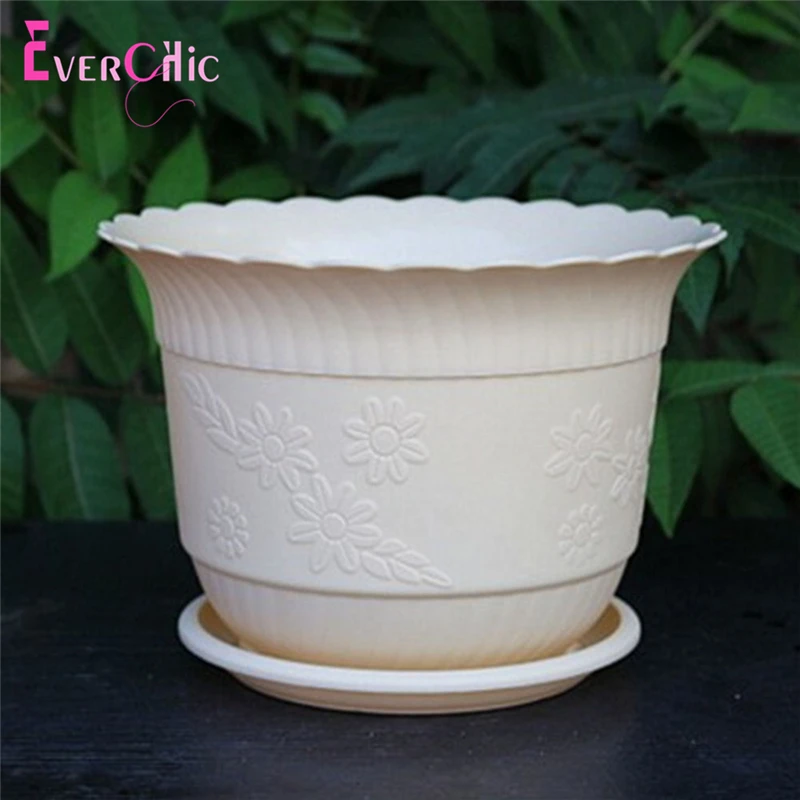 Большой цветочный горшок цветной круглый пластиковый для растений украшение