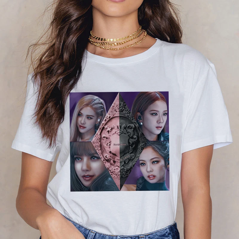 Blackpink Kill This Love футболка Женская Harajuku LISA ROSE JISOO JENNIE 90s футболка Ullzang мультяшная Футболка модная женская футболка