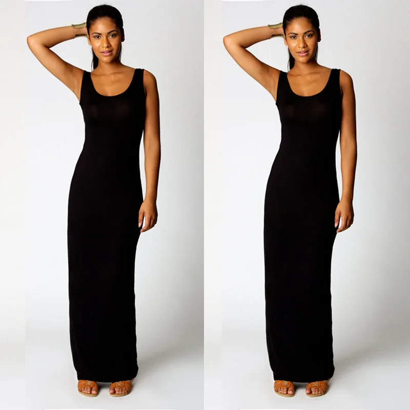 ZLUX women Sexy cotton autumn dress Long section Fashion solid color Sleeveless Strapless Straight Casual | Женская одежда