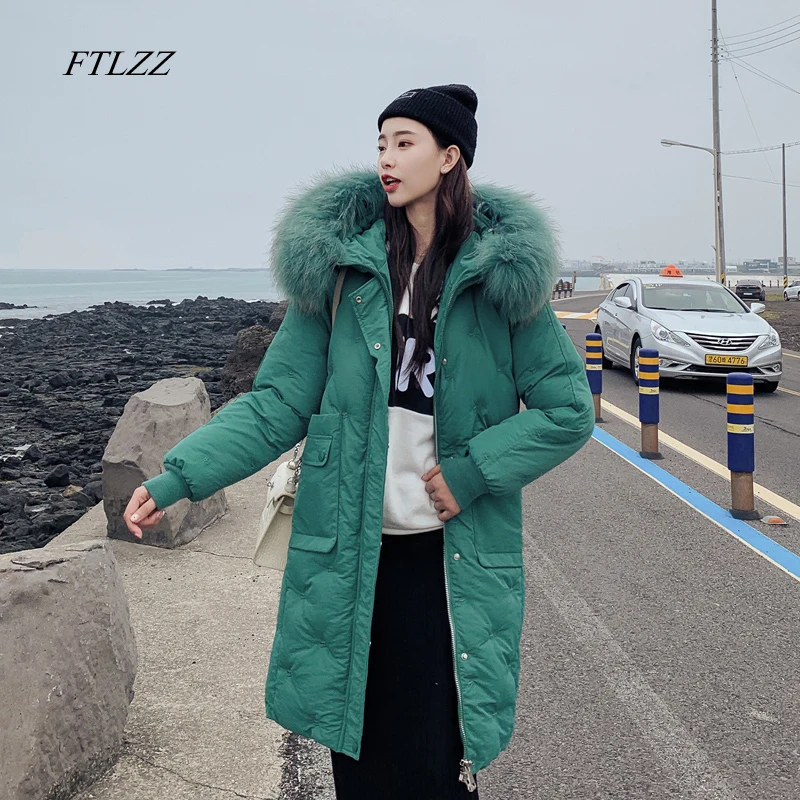 FTLZZ Новинка 2019 зимняя женская куртка капюшон с подкладкой пальто средней длины