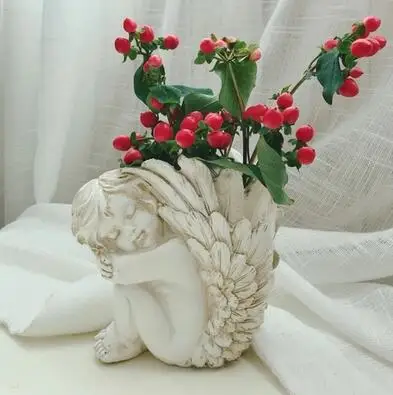 style1--no flowers Европейская мальчик ваза Ангел декоративные изделия из полимера Амур орнамент уличный цветочный горшок богиня маленькая фея большое крыло фигурки - Цвет: style1--no flowers