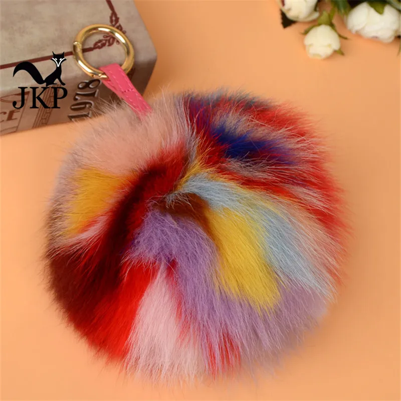 Разноцветный брелок из лисьего меха 15 см с помпоном натурального Лисьего
