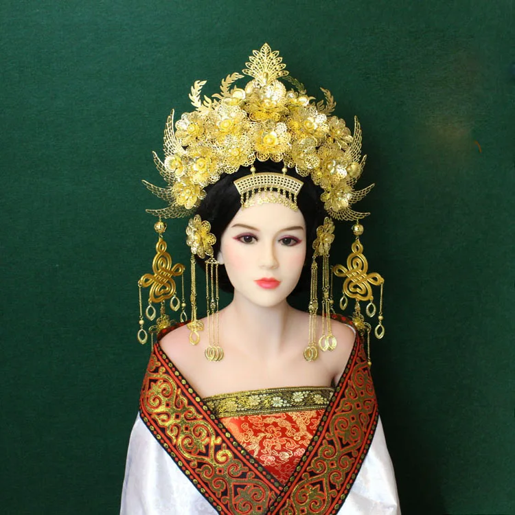 Золотистая тиара Hanfu с длинными кисточками для невесты |