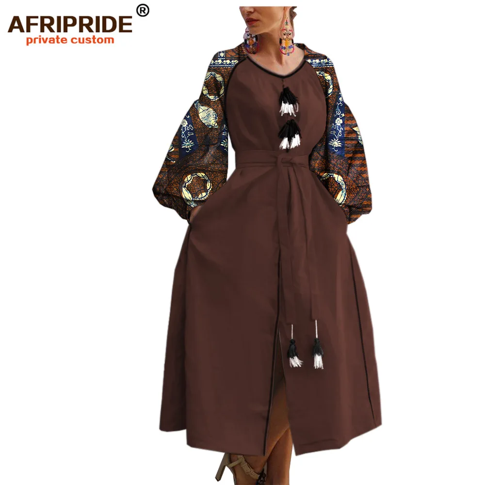 african print cloth casual dress for women AFRIPRIDE bazin richi lantern sleeves ankle length split women dress A1925016