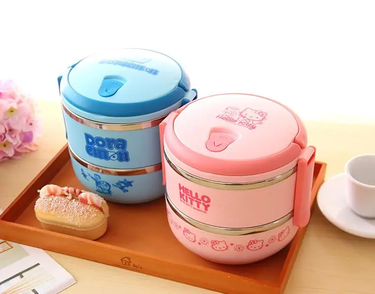 Портативный изолированный ланч контейнер двухуровневый Tiffin с вакуумной крышкой