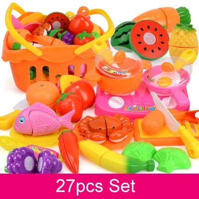 27pcs set 12-60 шт Детские игрушки для торта, кухонные игрушки, ролевые игры, резка фруктов, овощей, игрушки для еды, имитационный кухонный набор, инструменты для детей - Цвет: 27pcs set