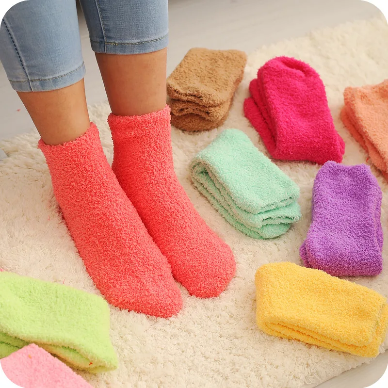 Мягкие женские Пушистые Носки ярких цветов коралловые бархатные зимние теплые