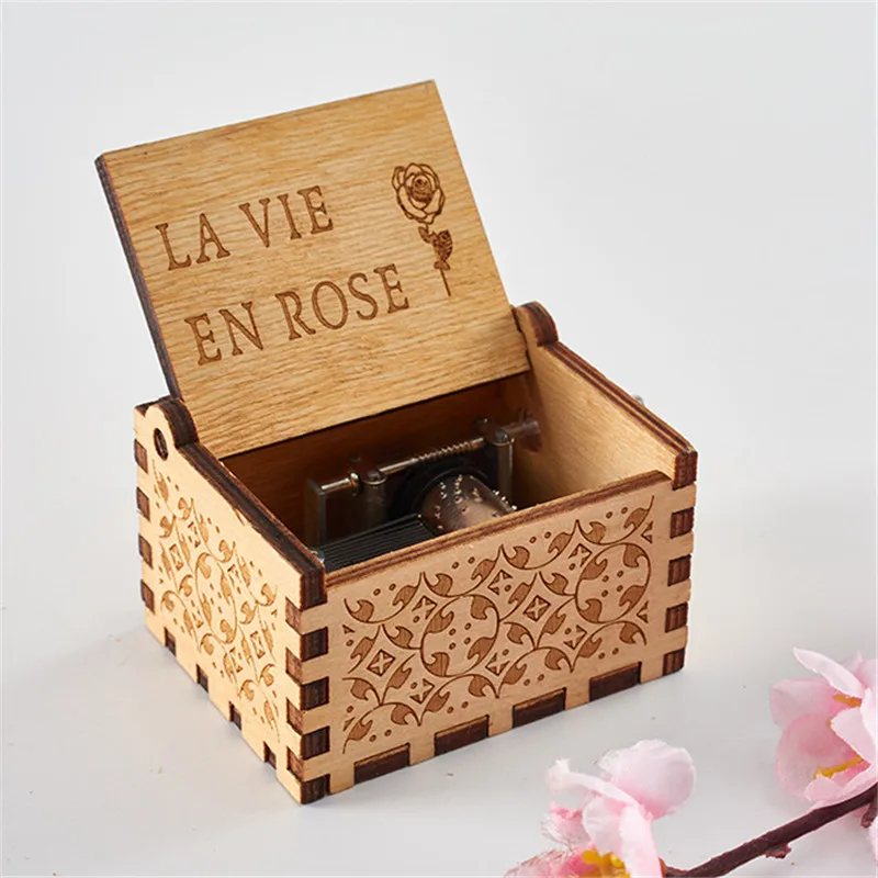 Деревянная резьба ручной работы Music Box La vie en rose тема музыкальная шкатулка