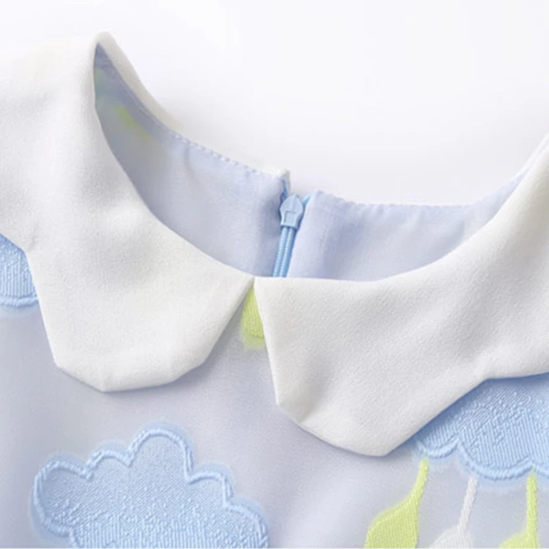 Детское платье для девочки Лето рукавов Питер Пэн воротник костюм принцессы с