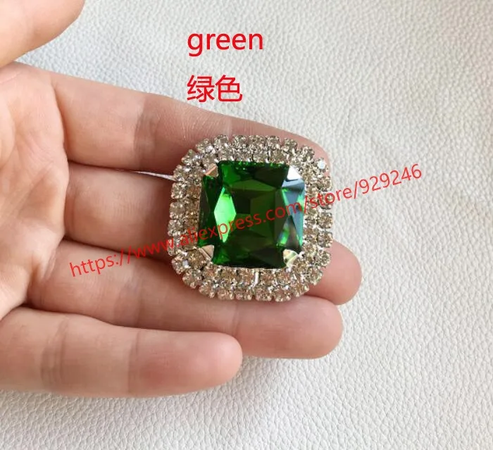 green 1 шт./лот 38 мм квадратные Красные Каменные Аппликация Фиолетовый ab Кристалл Стразы металлические пуговицы Пришивные декоративные пуговицы аксессуары для одежды - Цвет: green
