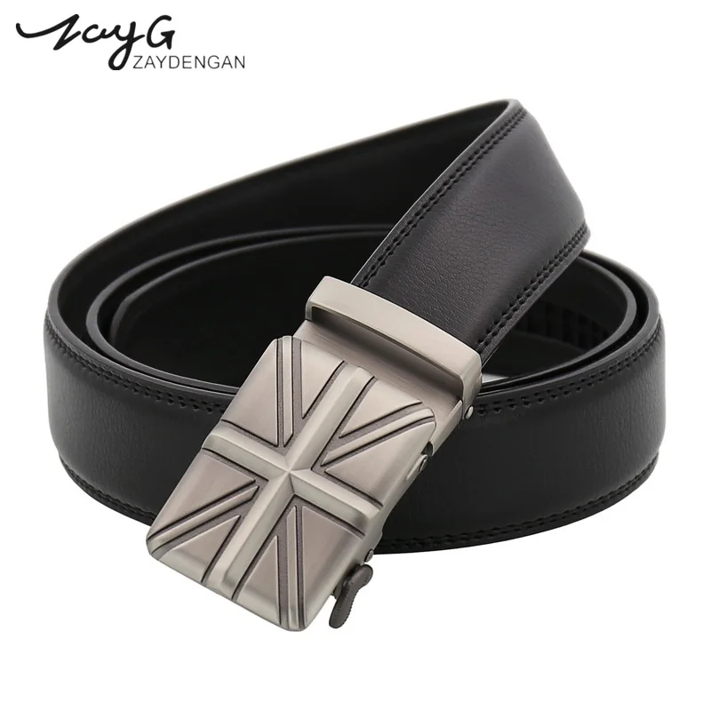 

ZAYG waist belt leather for mens belts luxury men gifts luxury brand men belt men adult british flag meters line pattern buckles