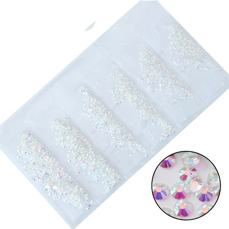 Transparent AB SS3-SS10 стеклянные кристаллы для ногтей Стразы для шармов дизайн ногтей декоративная перегородка AB Цвет Стразы японский дизайн ногтей - Цвет: Transparent AB