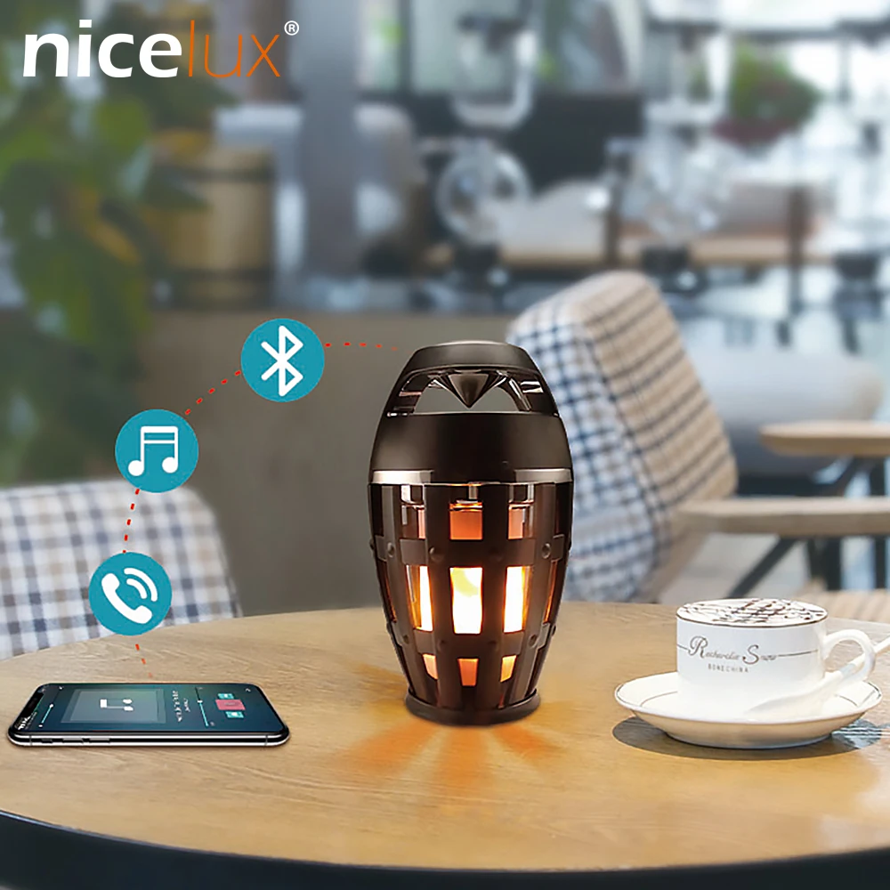 Светодиодная лампа с динамиком и эффектом пламени Bluetooth стерео мерцающий ночник