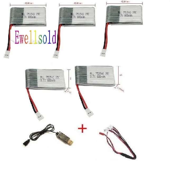 Ewellsold X5C X5 X5SW X5SC RC Квадрокоптер Дрон 3 7 V 600Mah литий полимерный аккумулятор 5 шт./лот +