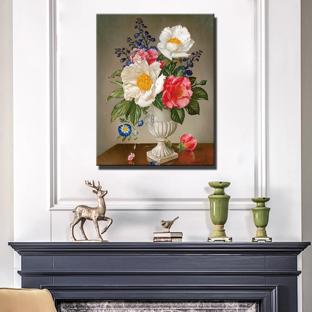 Большая белая ваза цветы холст искусственный декор классические винтажные