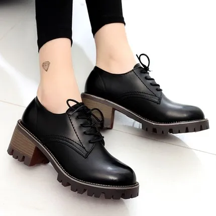 2019 новые весенние кожаные туфли в британском стиле ретро на толстом высоком