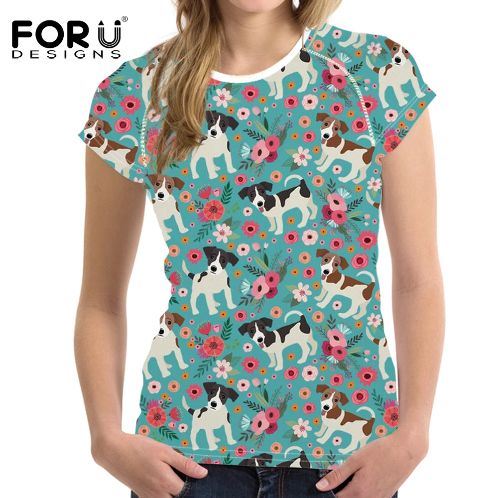 FORUDESIGNS/Джек Рассел футболка с цветочным принтом женская одежда коротким рукавом