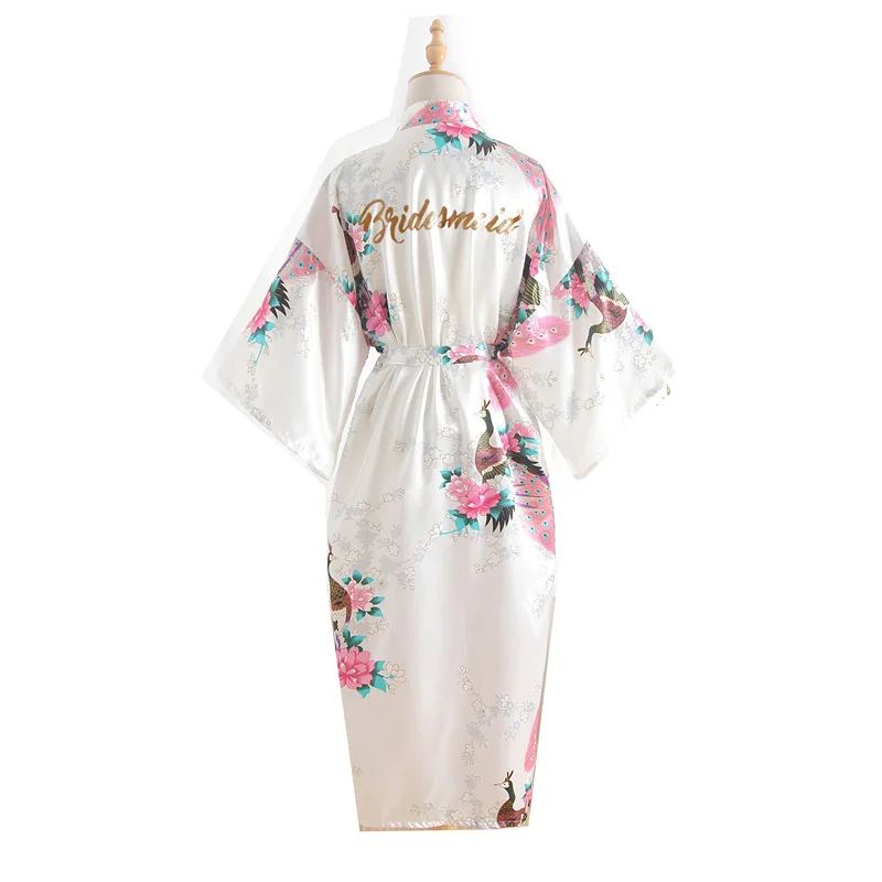 &quotBridesmaid &quot Letter peacock Women Robe Bride Bridesmaid Wedding Kimono Long Robes Sleepwear Nightgown Dress Bathrobe Pajamas |