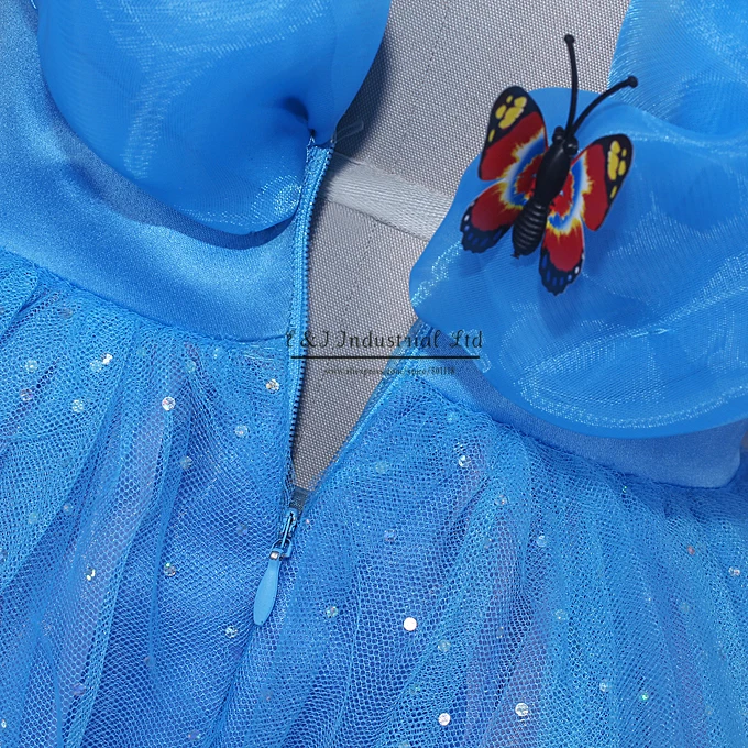 Милое детское платье Золушки голубое принцессы с бабочкой маскарадный костюм