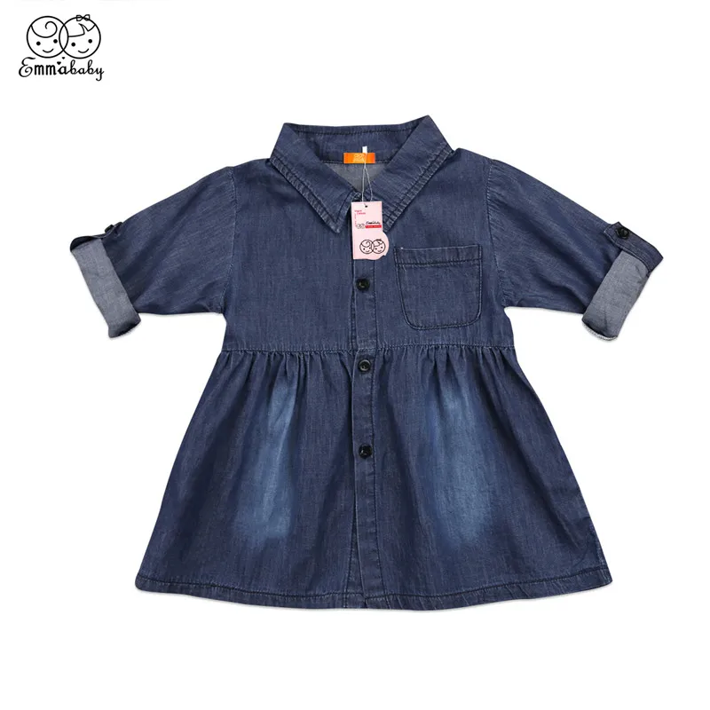 Emmababy 1-5Y Children fashion Baby Girl Denim dress kids bebe girls street style Princess Dresses clothes girl | Детская одежда и