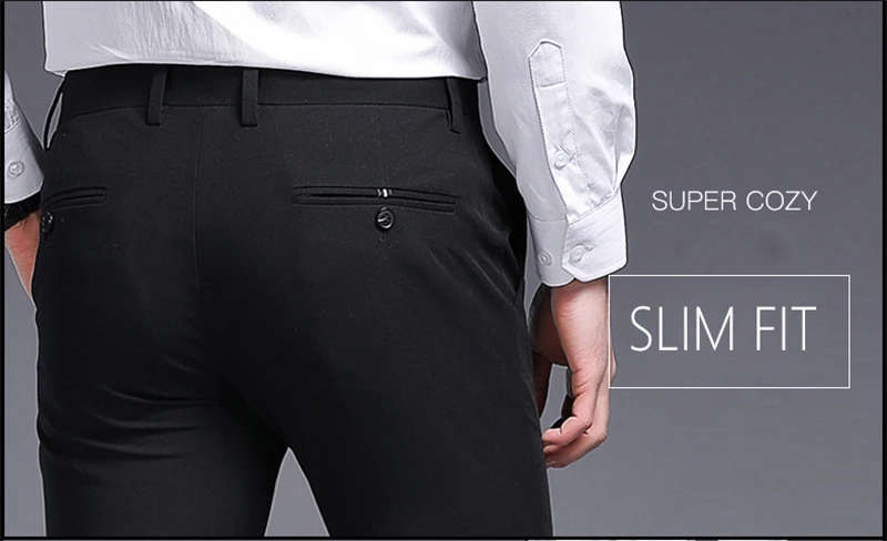 BROWON, Брендовые мужские брюки, Формальные Прямые брюки, полная длина, сплошной цвет, облегающие, деловой костюм, брюки
