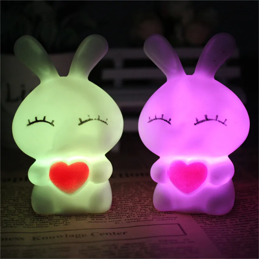Colorful Led Lovely Night Lamps LOVE Rabbit Dolls Nightlight Cartoon Bulbs Kids Bed Bedroom Table Lamp Gift With Battery | Лампы и