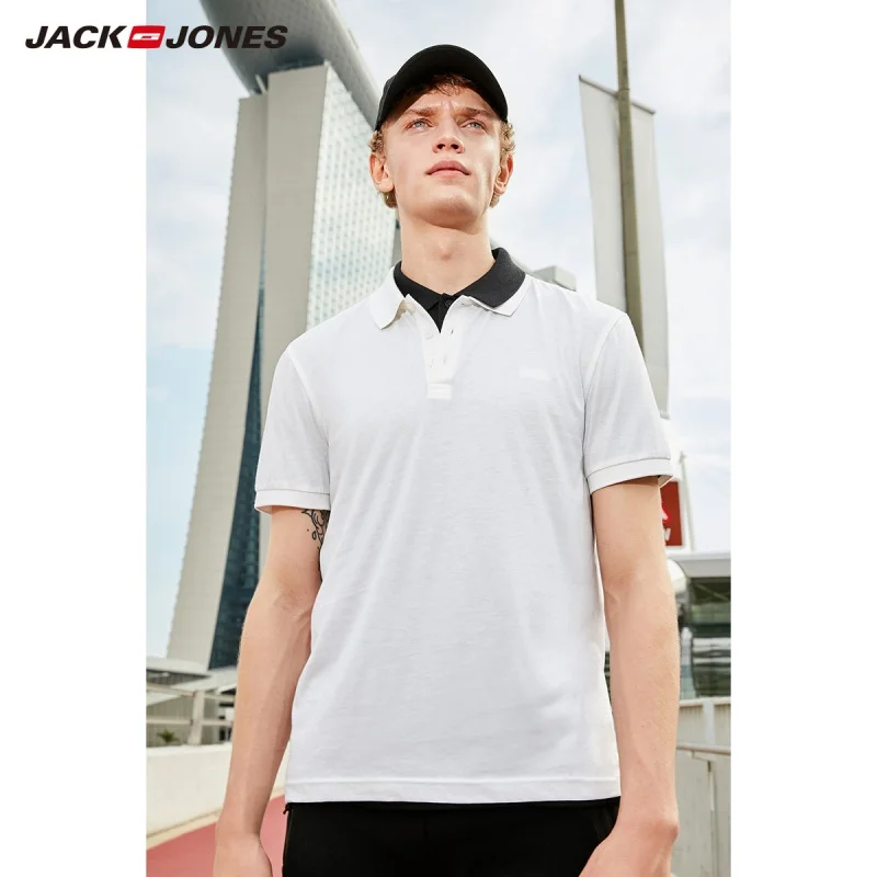 Мужская рубашка поло JackJones Однотонная из хлопка и шелка с короткими рукавами