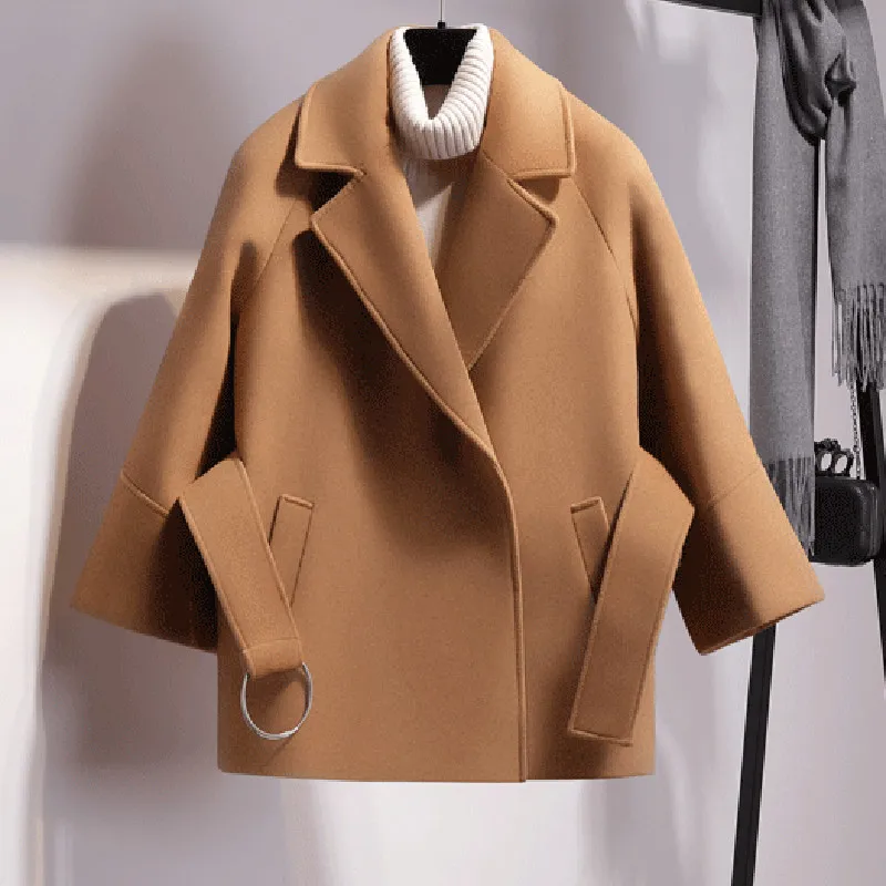 Осень Зима Новое женское Короткое шерстяное пальто 2019 Модный Плащ с поясом