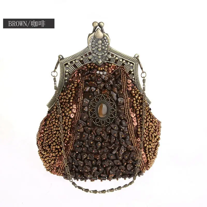 Изысканная вечерняя сумка Bling, со стразами и кристаллами, винтажные бусинки блестки, Свадебные вечерние сумки, Высококачественная женская сумка для макияжа - Цвет: Coffee