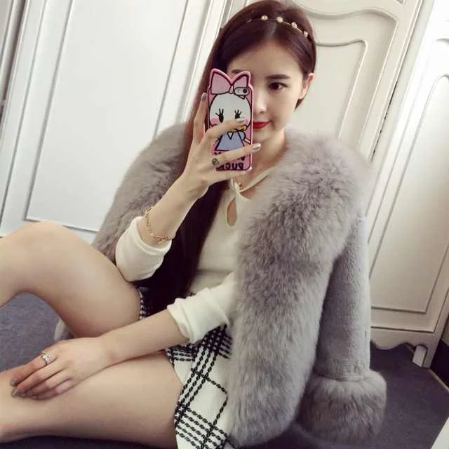 New Fashion 2017 winter Female Faux Fur Women's Coat Slim Rabbit fur Fox fur Lady's dress Hot-selling