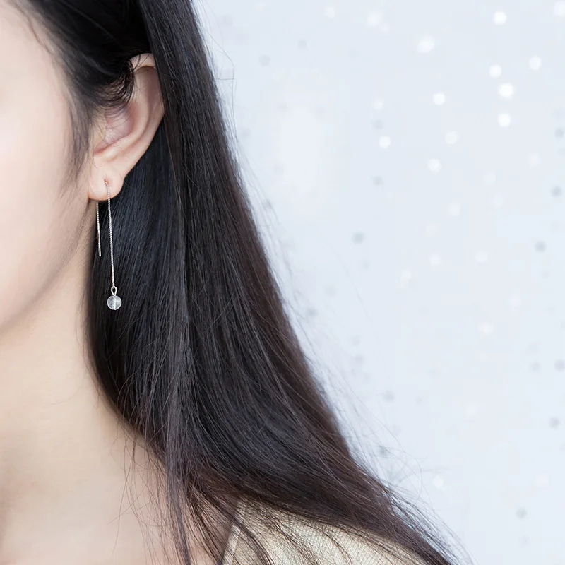 Реальный. Женские серебряные украшения длинные серьги с натуральным лунным