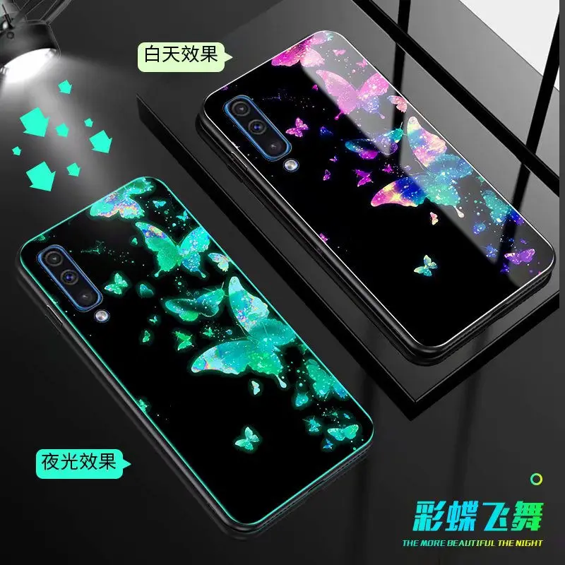 E Чехол для телефона для samsung Galaxy A50 чехол 6," светящаяся задняя крышка из закаленного стекла для samsung A50 чехол силиконовый чехол - Цвет: E