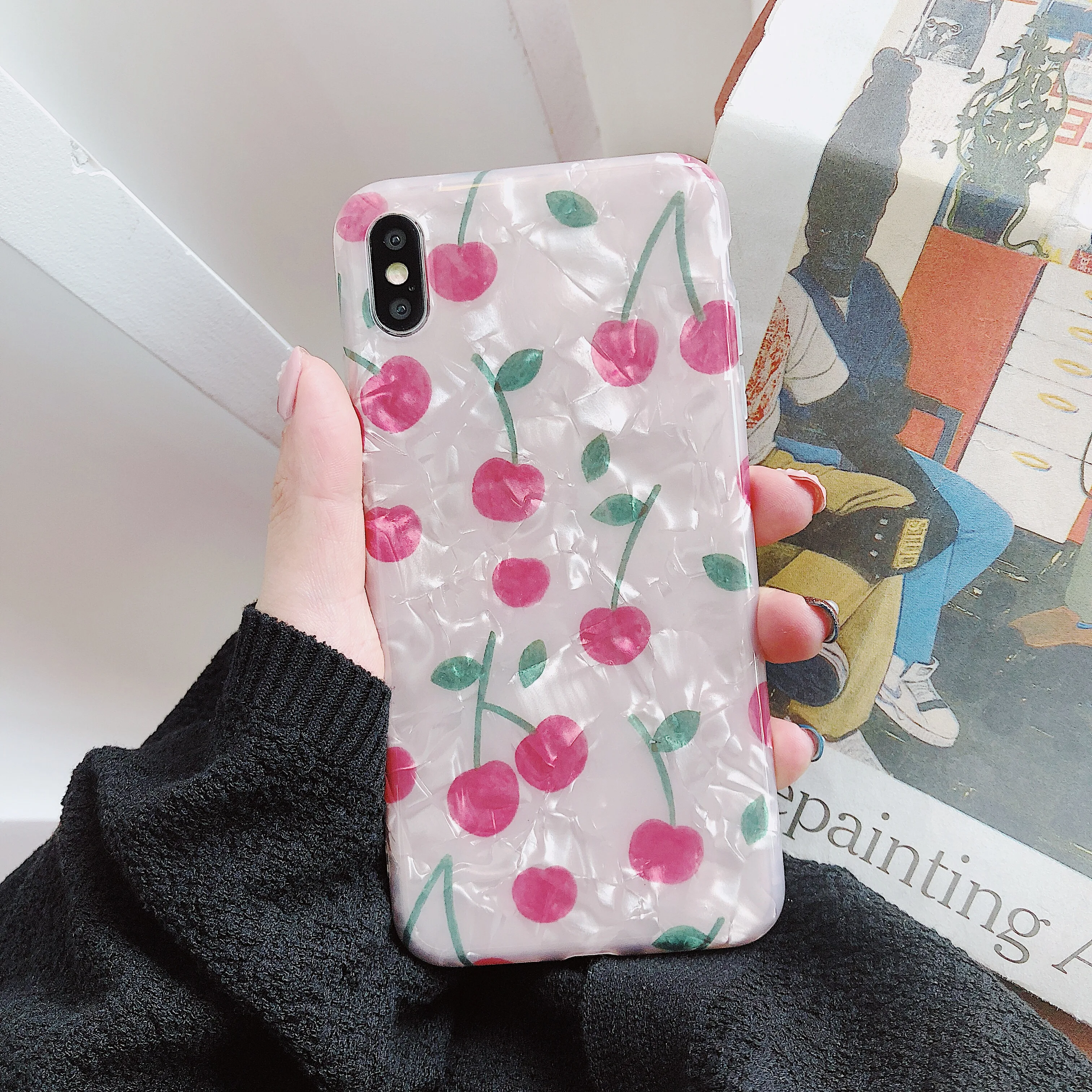 Модный милый блестящий чехол для телефона с розовой вишней iPhone XS Max XR X 8 7 6s 6 Plus