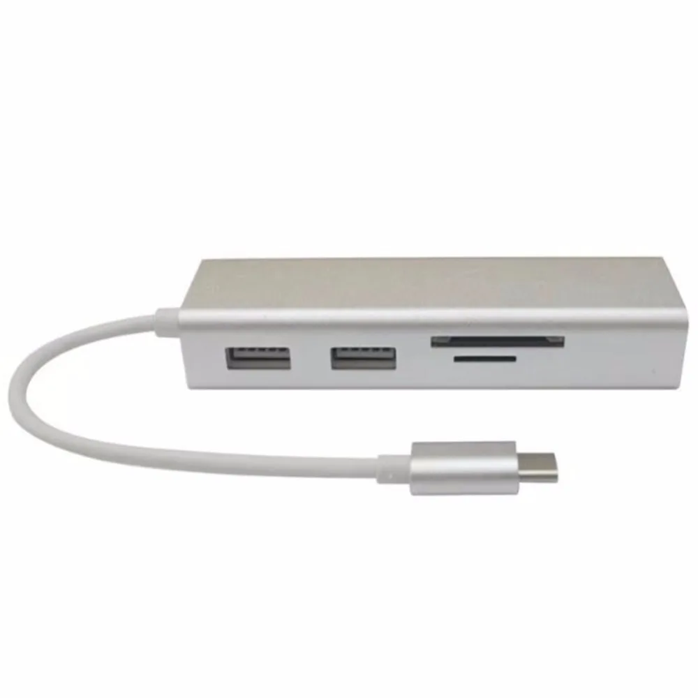 Алюминий Тип usb C концентратор с 2 портами (стандарт 3 0 Порты SD/TF Card Reader и RJ45 10/100/1000