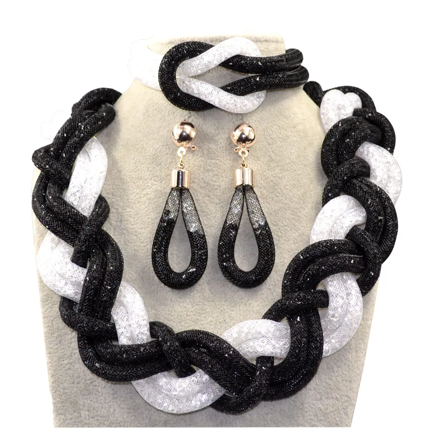 African beads jewelry sets for women black white gray party crystal necklace earrings bracelet set | Украшения и аксессуары