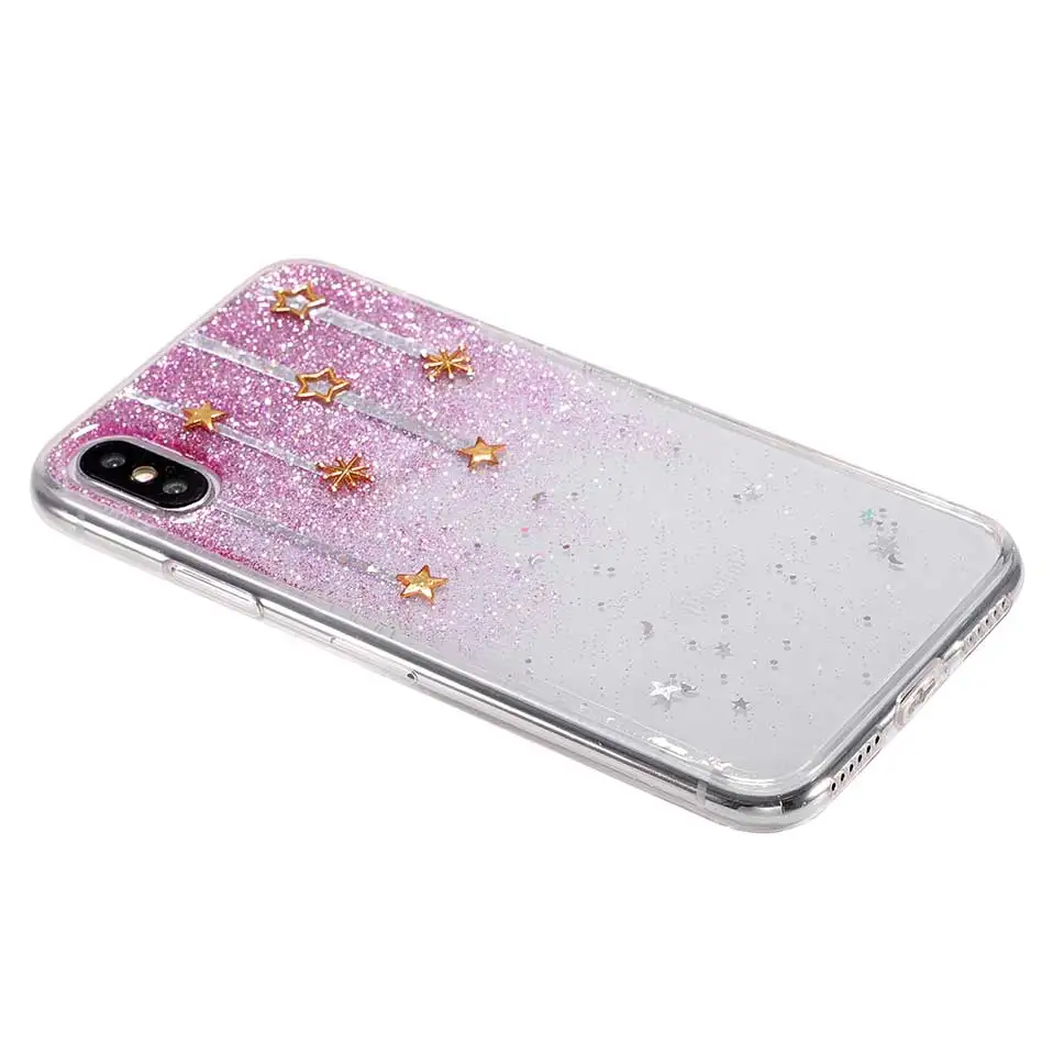 Чехол для iPhone X 7 8 6 Star glitter прозрачная задняя случаи 6s Plus Капа принципиально