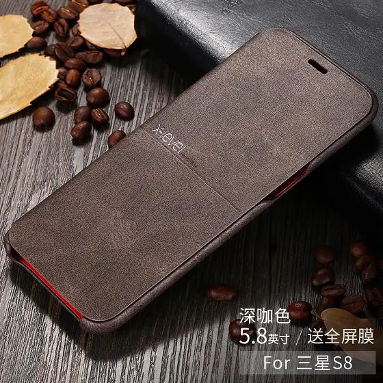 brown X-Level Роскошный Ретро Классический Флип кожаный чехол для samsung Galaxy S10 S8 S9 Plus S7 Edge S6 Note 10 Plus 9 8 5 откидная крышка S10e - Цвет: brown