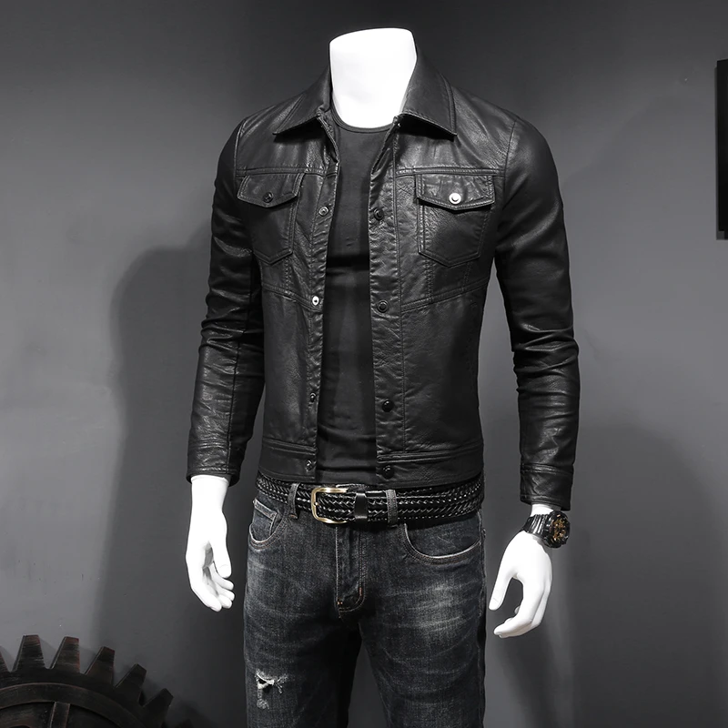 Мужская кожаная куртка новинка весны 2023 красивая мотоциклетная Молодежная