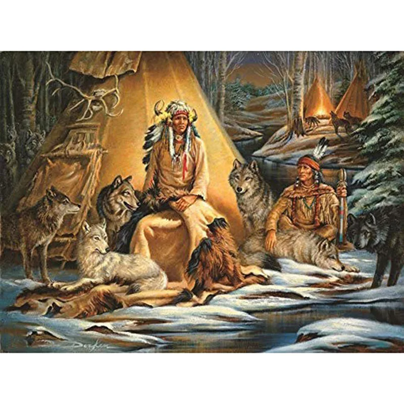 5D Сделай Сам Алмазная картина волк этнический лес полная дрель круглая вышивка