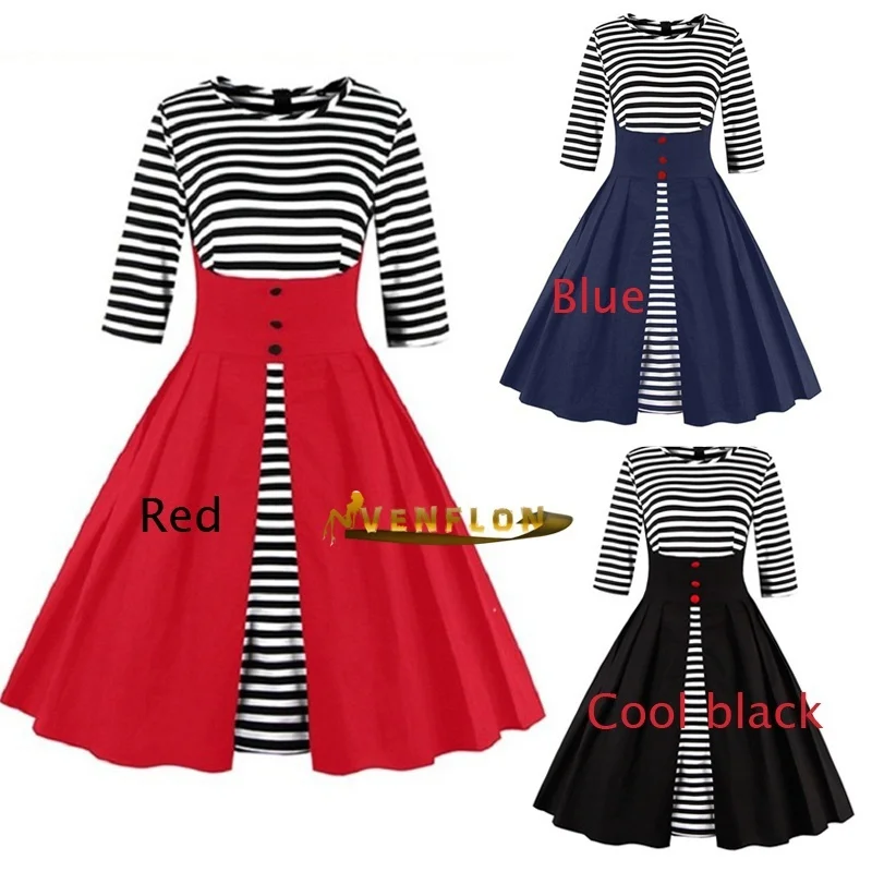 Уиндермир летнее женское платье ретро Винтаж Свинг полосатый Одри Хепберн 50 s