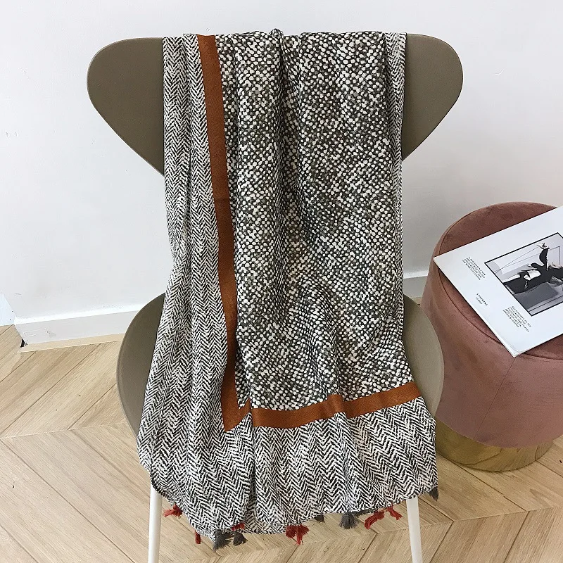 NEW vintage Ink painting hijab scarf tassel geometric fashion muslim hijabs soft women scarves and shawls islamic scarfs muffler |